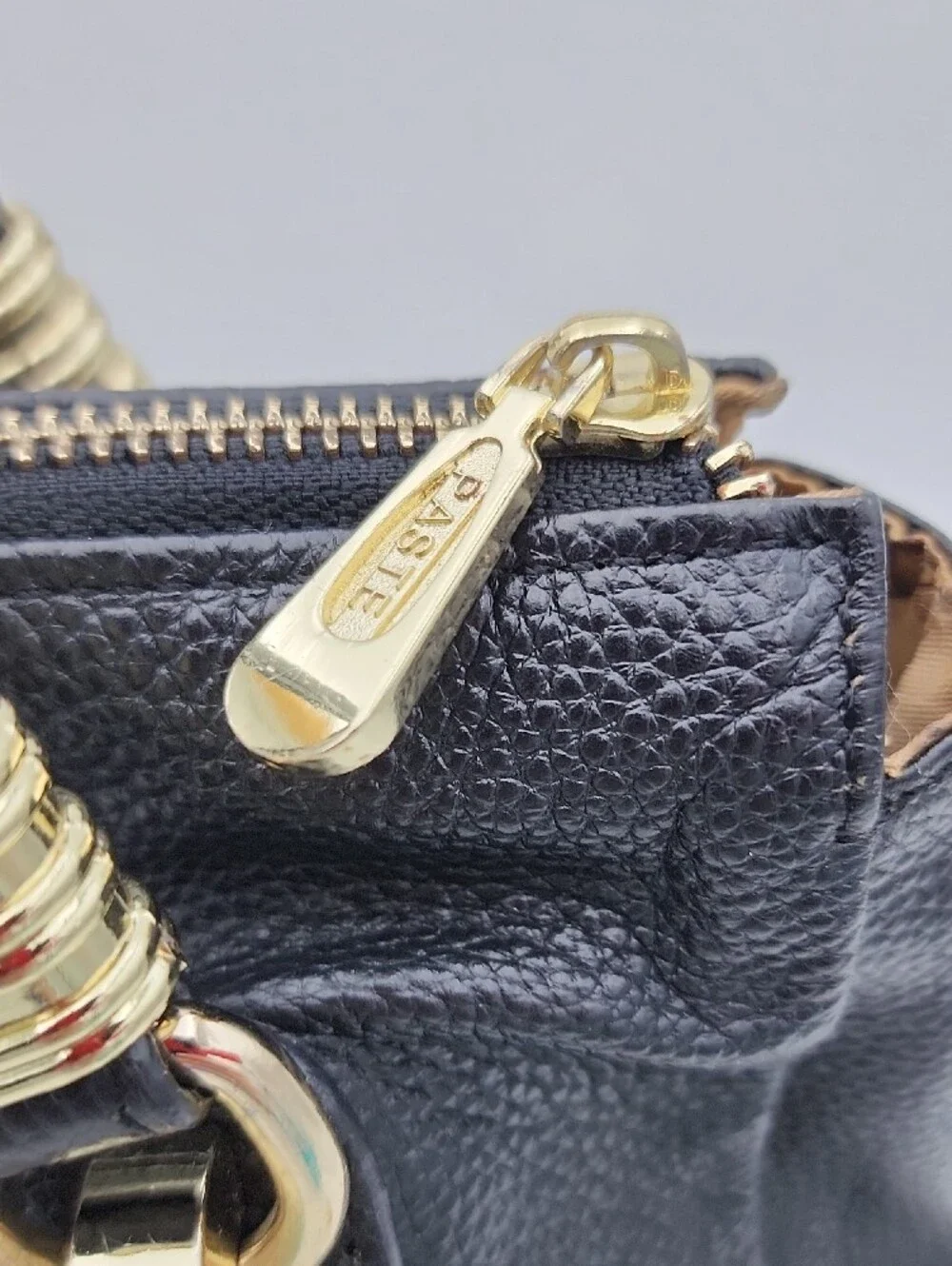 Paste Black Leather Structured Tote Bag with Gold Hardware